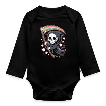 Cute Grim Reaper with Rainbow - Organic Longsleeve Baby Bodysuit - black - Front