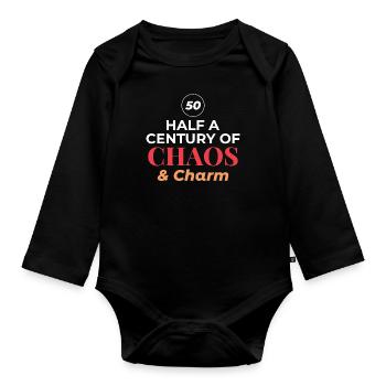 50. Geburtstag Half Century Chaos Charm - Baby Bio-Langarm-Body - Schwarz - Vorne