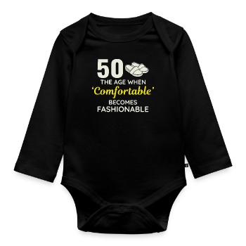 50e anniversaire pantoufles confortables à la mode - Body Bébé bio manches longues - noir - Devant