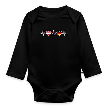Austria Germany Heartbeat Austrians - Organic Longsleeve Baby Bodysuit - black - Front