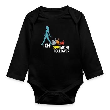 Ich & meine Follower – Katzenhumor Design - Baby Bio-Langarm-Body - Schwarz - Vorne