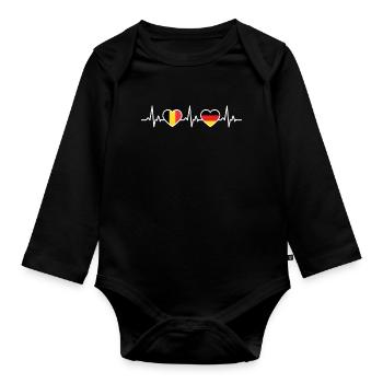 Belgium Germany Heartbeat Flag Belgium - Organic Longsleeve Baby Bodysuit - black - Front