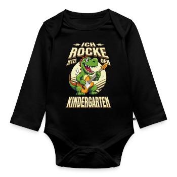Maternelle, Garderie, Dinosaure, Guitare, Rock, Musique - Body Bébé bio manches longues - noir - Devant