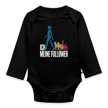 Me & My Followers – Cat Humor Design - Organic Longsleeve Baby Bodysuit - black - Front