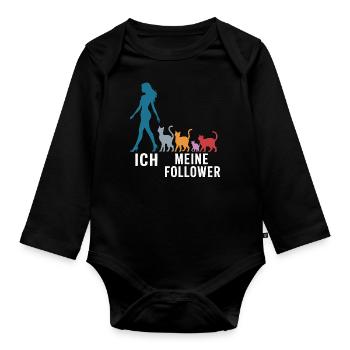 Me & My Followers – Cat Humor Design - Organic Longsleeve Baby Bodysuit - black - Front