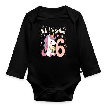 Licorne mignonne 6e anniversaire pour les filles - Body Bébé bio manches longues - noir - Devant