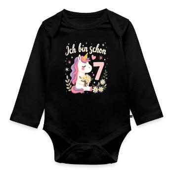 Licorne mignonne 7e anniversaire pour les filles - Body Bébé bio manches longues - noir - Devant