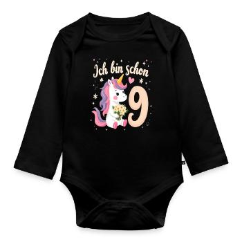 Licorne mignonne 9e anniversaire pour les filles - Body Bébé bio manches longues - noir - Devant
