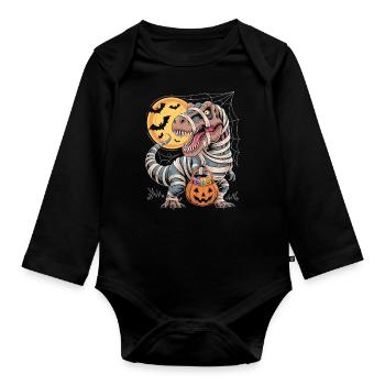 Halloween T-Rex - Spooky T-Rex with Pumpkin - Organic Longsleeve Baby Bodysuit - black - Front