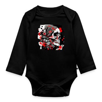 Skull Splash Trash Polka Tattoo - Organic Longsleeve Baby Bodysuit - black - Front