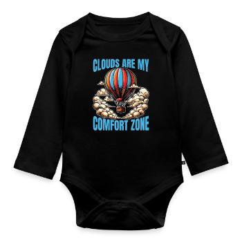 Hot Air Ballooning Clouds Are My Comfort Aviation - Baby Bio-Langarm-Body - Schwarz - Vorne
