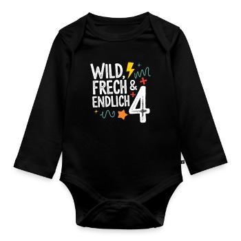 Wild, Cheeky & Finally 4 Years 4th Birthday - Organic Longsleeve Baby Bodysuit - black - Front