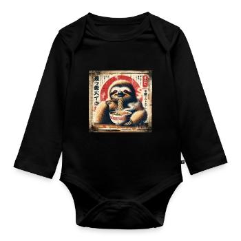 Ramen Sloth Grunge Poster Style - Organic Longsleeve Baby Bodysuit - black - Front