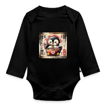 Ramen Penguin Grunge Poster Style - Organic Longsleeve Baby Bodysuit - black - Front