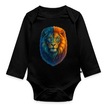 Lion multicolore - Body Bébé bio manches longues - noir - Devant