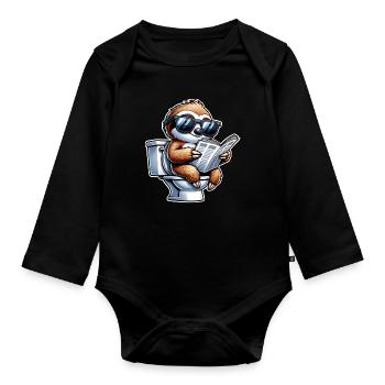 Sloth Toilet Newspaper - Organic Longsleeve Baby Bodysuit - black - Front