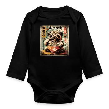 Ramen Pug Dog Grunge Poster Style - Organic Longsleeve Baby Bodysuit - black - Front