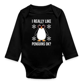 Pinguin Spruch Lustige Pinguine Geschenk - Baby Bio-Langarm-Body - Schwarz - Vorne