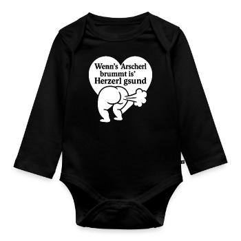 Wenns Arscherl brummt is Herzerl gsund - Baby Bio-Langarm-Body - Schwarz - Vorne