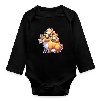 Capybara Papa Fils Fille Enfants - Body Bébé bio manches longues - noir - Devant