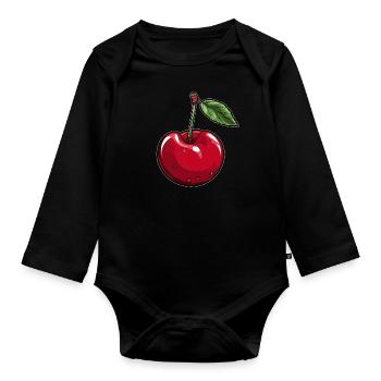 Red Cherry Cherry - Organic Longsleeve Baby Bodysuit - black - Front
