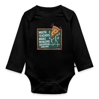 Professeur de mathématiques drôle Conception Pizza et résolution de problèmes - Body Bébé bio manches longues - noir - Devant