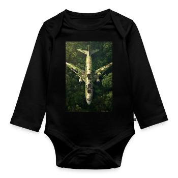 Verlassenes Dschungel-Flugzeugwrack - Baby Bio-Langarm-Body - Schwarz - Vorne