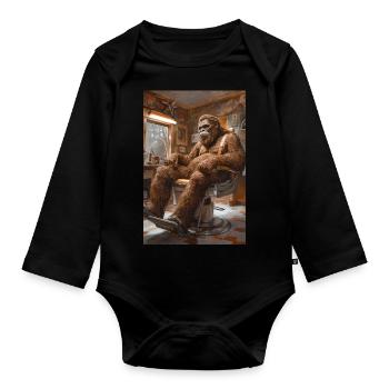 Sasquatch at the Barber Shop - Organic Longsleeve Baby Bodysuit - black - Front