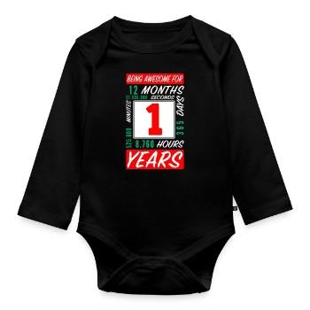 Enfants 1 Années Anniversaire Mois Heures - Body Bébé bio manches longues - noir - Devant
