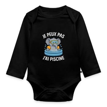 Je peux pas j’ai piscine – design éléphant drôle - Body Bébé bio manches longues - noir - Devant