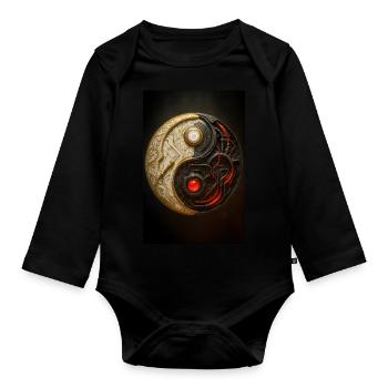 Cyber Yin Yang Balance - Organic Longsleeve Baby Bodysuit - black - Front