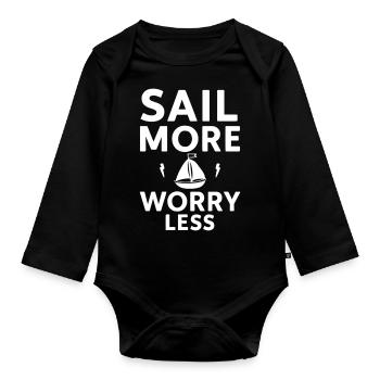 Sail more Stress less boat caiptaine - Organic Longsleeve Baby Bodysuit - black - Front