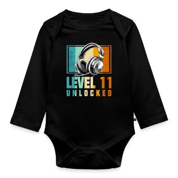 11e anniversaire Garçon Vidéo Gamer Niveau 11 Débloqué - Body Bébé bio manches longues - noir - Devant