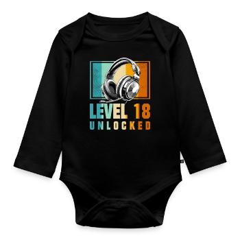 18. Geburtstag Junge Video Gamer Level 18 Unlocked - Baby Bio-Langarm-Body - Schwarz - Vorne