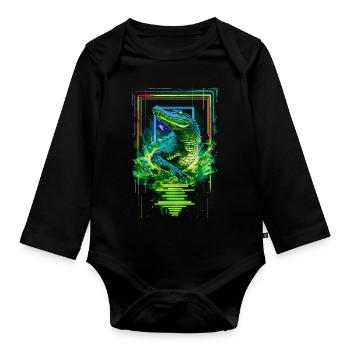 Alligator Krokodil Reptil Raubtier Neon Bunt Kunst - Baby Bio-Langarm-Body - Schwarz - Vorne