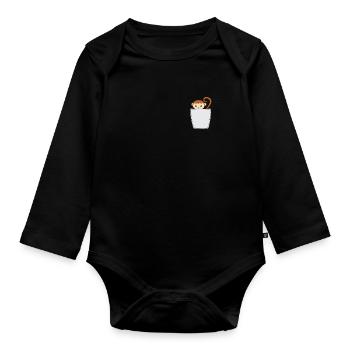 Äffchen in Brusttasche Affe in Tasche - Baby Bio-Langarm-Body - Schwarz - Vorne
