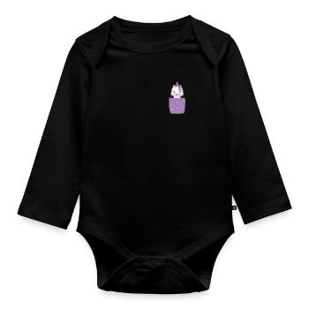 Unicorn in Breast Pocket Cute Unicorn in my Pocket - Organic Longsleeve Baby Bodysuit - black - Front