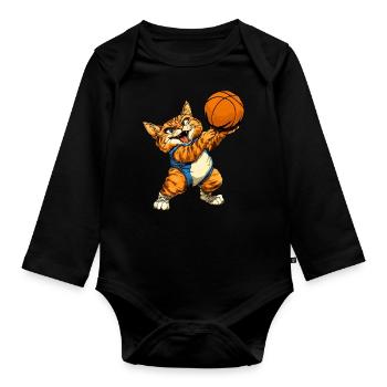 Cats Basketball / Basketball Player Cat - Organic Longsleeve Baby Bodysuit - black - Front