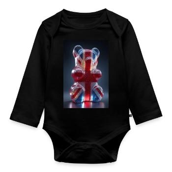 Union Jack Gummy Bear - Organic Longsleeve Baby Bodysuit - black - Front