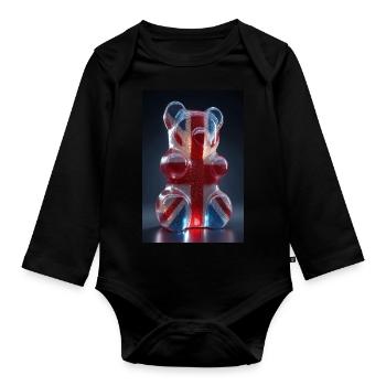 British Flag Gummy Bear - Organic Longsleeve Baby Bodysuit - black - Front