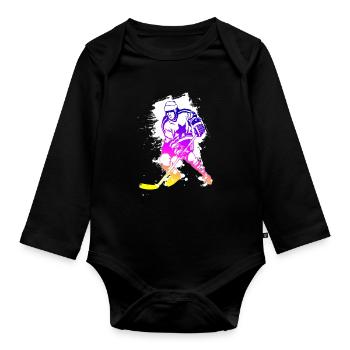 hockey rainbow spatter hockey player tor cool - Organic Longsleeve Baby Bodysuit - black - Front