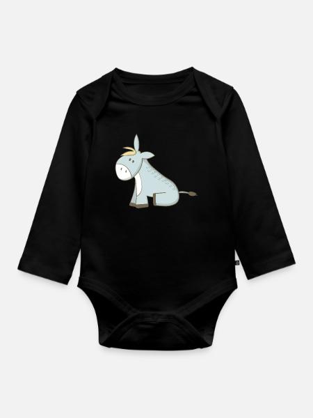 Esel - Baby Bio-Langarm-Body - Schwarz