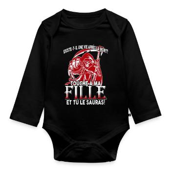 une vie apre s la mort TOUCHE A MA FILLE - Body Bébé bio manches longues - noir - Devant