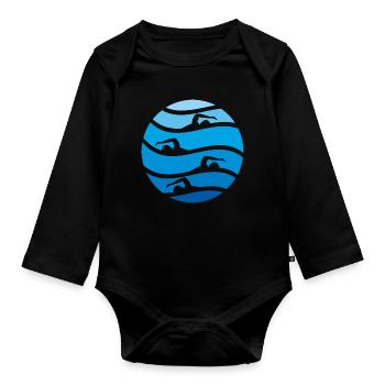 6061912 127730250 swimming - Organic Longsleeve Baby Bodysuit - black - Front