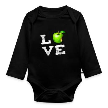 love fruit apple green bitten off icon pc nerd fun - Organic Longsleeve Baby Bodysuit - black - Front