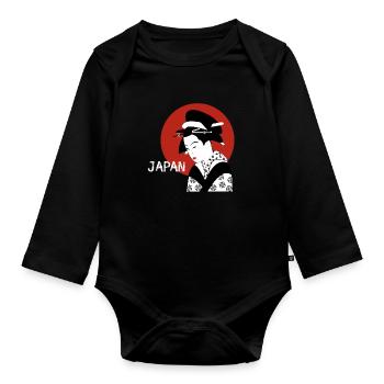 japan geisha Flagge Kunst Frau Cosplay manga kimon - Baby Bio-Langarm-Body - Schwarz - Vorne