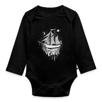 surrealistisches Segelschiff - Baby Bio-Langarm-Body - Schwarz - Vorne