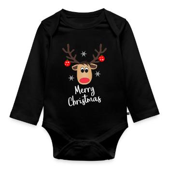 Renne Joyeux Noël Cadeau De Noël - Body Bébé bio manches longues - noir - Devant