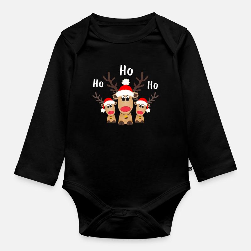 Trois rennes Ho Ho Ho Bonnet de Noel Noël - Body Bébé bio manches longues - noir