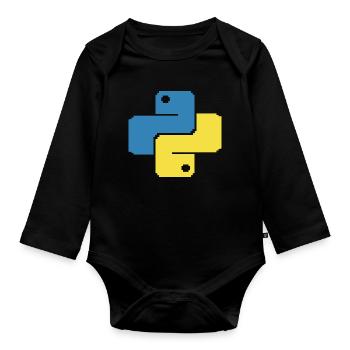 Python Pixelart - Baby Bio-Langarm-Body - Schwarz - Vorne